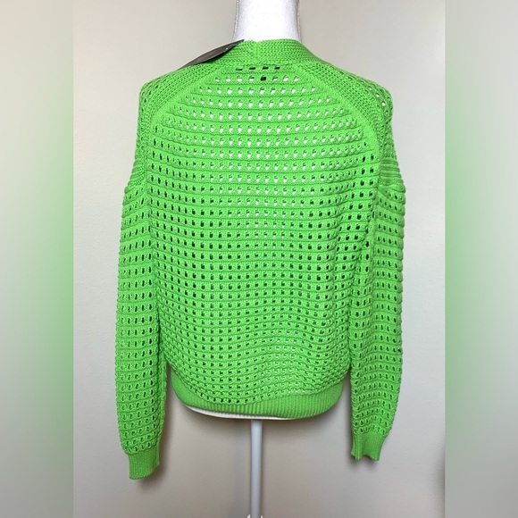 NWT Elena Wang Green Cardigan Sweater Open Weave Women Size Small 100% Cotton - Picture 2 of 6